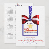愛国的なクリスマスアメリカ国旗の弓2026カレンダー シーズンカード (正面/裏面)