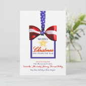 愛国的なクリスマスアメリカ国旗の弓2026カレンダー シーズンカード (スタンド正面)