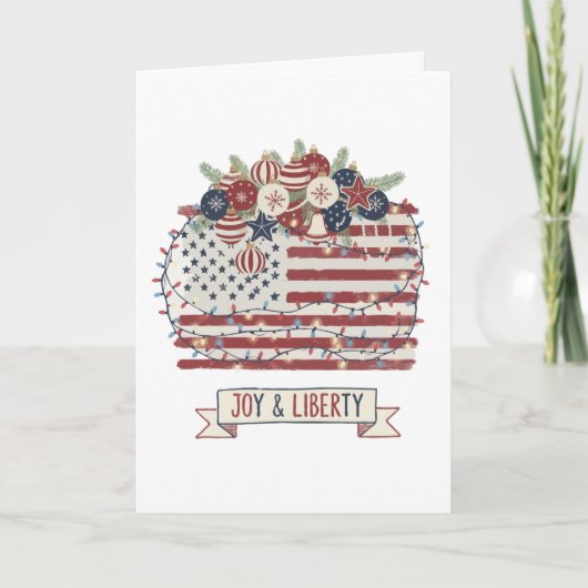 愛国的なクリスマスアメリカ国旗「Joy & Liberty」 カード (正面)