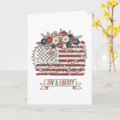 愛国的なクリスマスアメリカ国旗「Joy & Liberty」 カード (黄色い花)