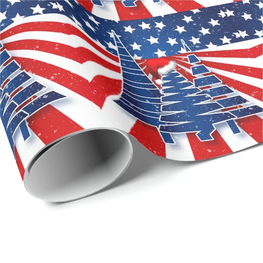 愛国的なクリスマスツリーのスターとストライプ ラッピングペーパー (ロールコーナー)