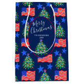 愛国的なクリスマスツリーのパタパーソナライズされたーン ミディアムペーパーバッグ (正面)