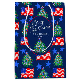 愛国的なクリスマスツリーのパタパーソナライズされたーン ミディアムペーパーバッグ