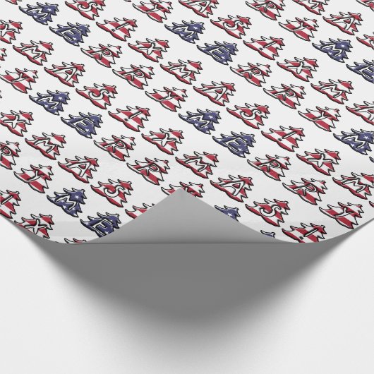 愛国的なクリスマスツリーのメリークリスマス ラッピングペーパー (角)