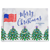 愛国的なクリスマスツリーの軍隊または軍人 ラージペーパーバッグ (正面)