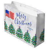 愛国的なクリスマスツリーの軍隊または軍人 ラージペーパーバッグ (裏面アングル)