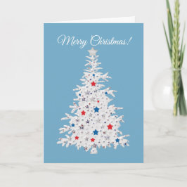 愛国的なクリスマスツリーオンブルーホリデーカード シーズンカード