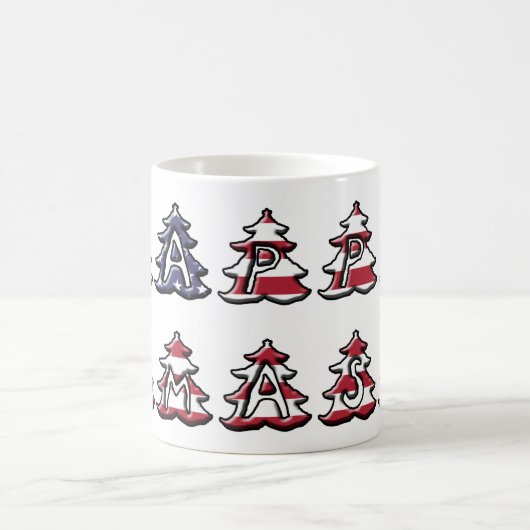 愛国的なクリスマスツリーズ幸せなクリスマス コーヒーマグカップ (中央)