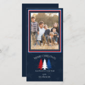 愛国的なクリスマスツリーネイビーブルーフォトホリデー シーズンカード (正面/裏面)