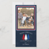 愛国的なクリスマスツリーネイビーブルーフォトホリデー シーズンカード (正面)