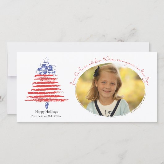 愛国的なクリスマスツリーホリデーカード シーズンカード (正面)