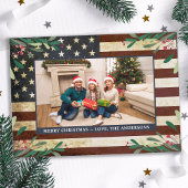 愛国的なクリスマスフォトヴィンテージアメリカ国旗 シーズンカード