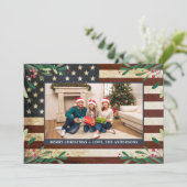 愛国的なクリスマスフォトヴィンテージアメリカ国旗 シーズンカード (スタンド正面)