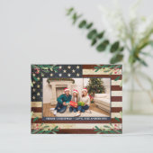 愛国的なクリスマスフォトヴィンテージアメリカ国旗 ポストカード (スタンド正面)