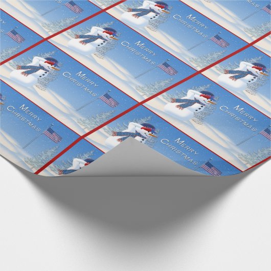 愛国的なクリスマスラッピング紙-雪だるま敬礼 ラッピングペーパー (角)