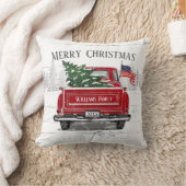 愛国的なクリスマスヴィンテージレッドトラック素朴名 クッション (ブランケット)