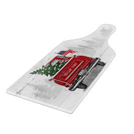 愛国的なクリスマスヴィンテージレッドトラック素朴国旗 カッティングボード