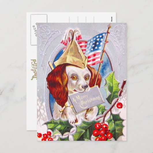 愛国的なクリスマス犬 シーズンポストカード (正面/裏面)