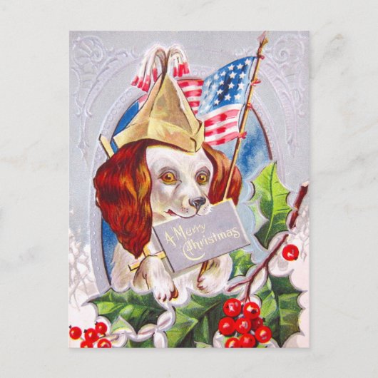 愛国的なクリスマス犬 シーズンポストカード (正面)