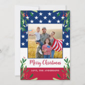 愛国的なクリスマス軍隊写真アメリカ国旗 シーズンカード (正面)
