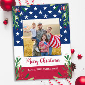 愛国的なクリスマス軍隊写真アメリカ国旗 シーズンポストカード