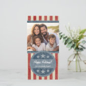 愛国的なクリスマス1枚の写真 アメリカ国旗 シーズンカード (スタンド正面)