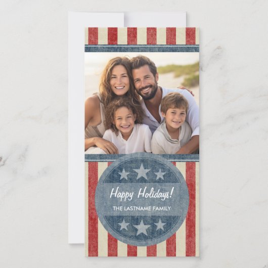 愛国的なクリスマス1枚の写真 アメリカ国旗 シーズンカード (正面)