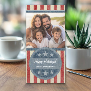 愛国的なクリスマス1枚の写真 アメリカ国旗 シーズンカード