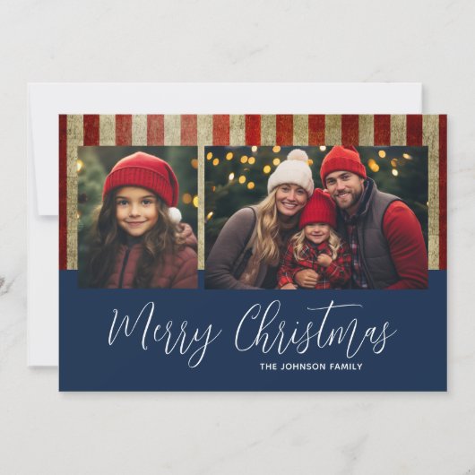 愛国的なクリスマス2写真コラージュ米国国旗 シーズンカード (正面)