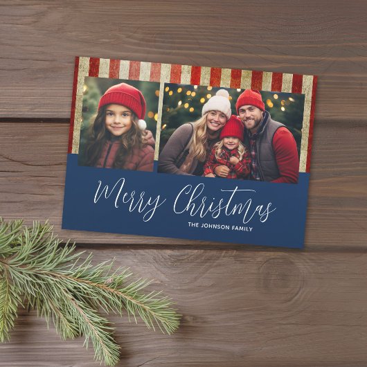 愛国的なクリスマス2写真コラージュ米国国旗 シーズンカード