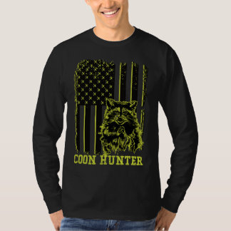 愛国的なクーンハンターアライグマ米国国旗 Tシャツ