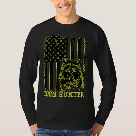 愛国的なクーンハンターアライグマ米国国旗 Tシャツ (正面)