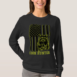 愛国的なクーンハンターアライグマ米国国旗 Tシャツ