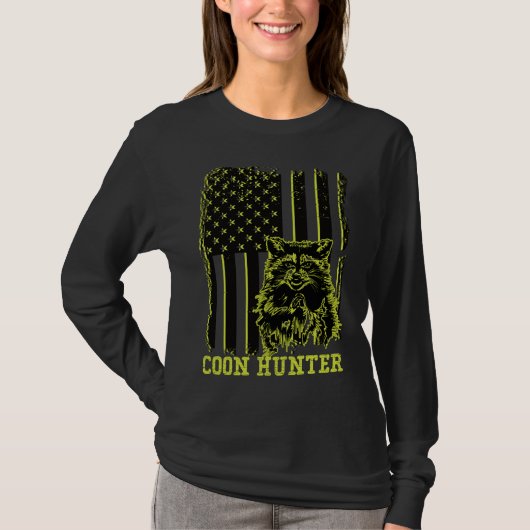 愛国的なクーンハンターアライグマ米国国旗 Tシャツ (正面)