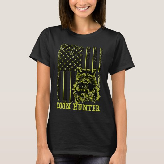愛国的なクーンハンターアライグマ米国国旗 Tシャツ (正面)