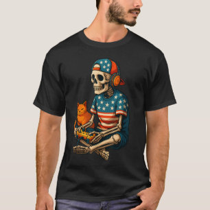 愛国的なゲーマーのスケルトンのゲームのビデオゲームのキャットボー Tシャツ