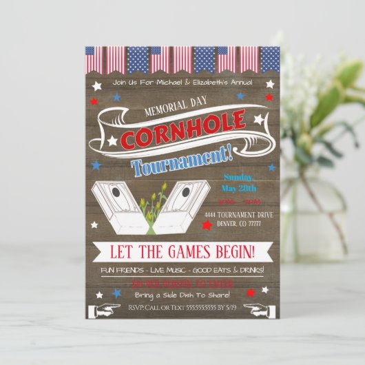 愛国的なコーンホールパーティーの招待状 招待状 (スタンド正面)