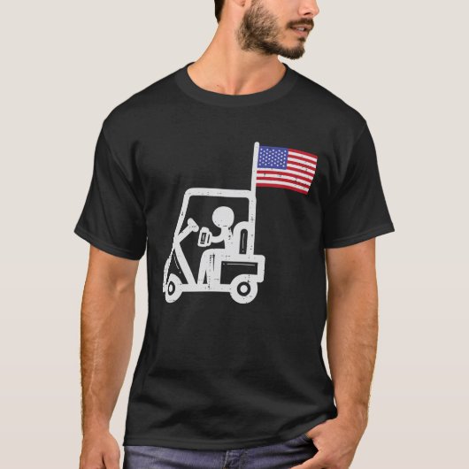 愛国的なゴルフカート米国国旗のゴルフドリンカー Tシャツ (正面)