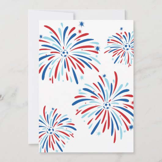 愛国的なサッカーと花火7月4日パーティー 招待状 (裏面)