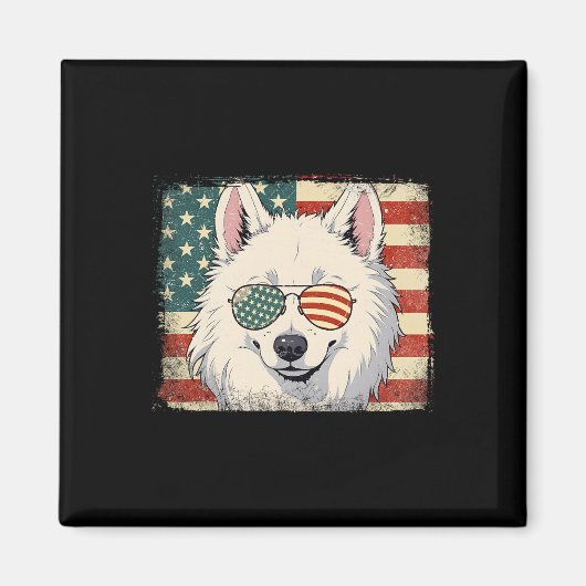 愛国的なサモエド犬愛好家 アメリカ国旗 7月4日 マグネット (正面)