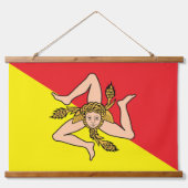 愛国的なシチリアのタペストリー、フレームのシチリア国旗 吊り下げ型タペストリー (正面)