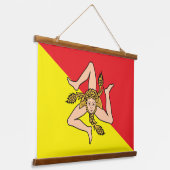 愛国的なシチリアのタペストリー、フレームのシチリア国旗 吊り下げ型タペストリー (傾斜あり)