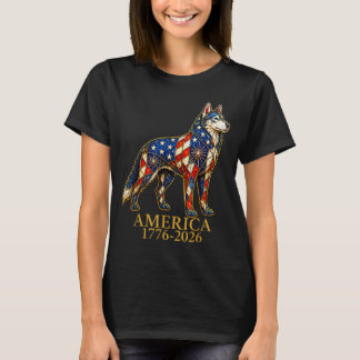 愛国的なシベリアンハスキー犬 アメリカ 1776-2026 Tシャツ