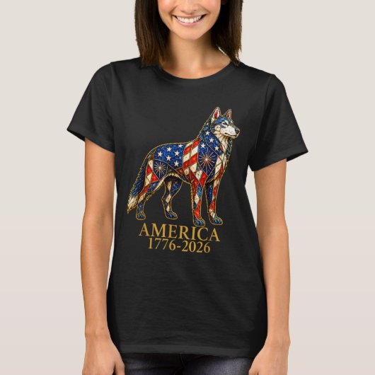 愛国的なシベリアンハスキー犬 アメリカ 1776-2026 Tシャツ (正面)