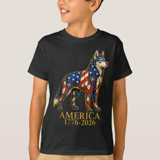 愛国的なシベリアンハスキー犬 アメリカ 1776-2026 Tシャツ