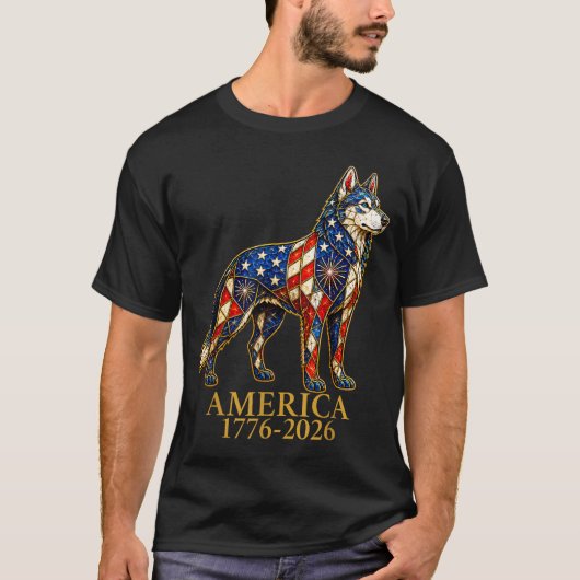 愛国的なシベリアン・ハスキー アメリカ 1776-2026 Tシャツ (正面)