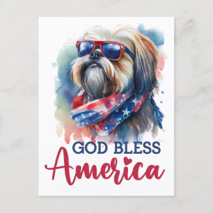 愛国的なシーズー、神よアメリカを祝福してください ポストカード