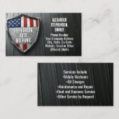 愛国的なシールドアメリカ国旗の車の自動整備士 名刺 (正面/裏面)