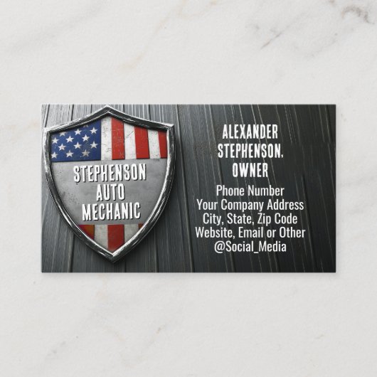 愛国的なシールドアメリカ国旗の車の自動整備士 名刺 (正面)