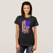 愛国的なジャーマンシェパード アメリカ国旗 メンズW Tシャツ (正面フル)